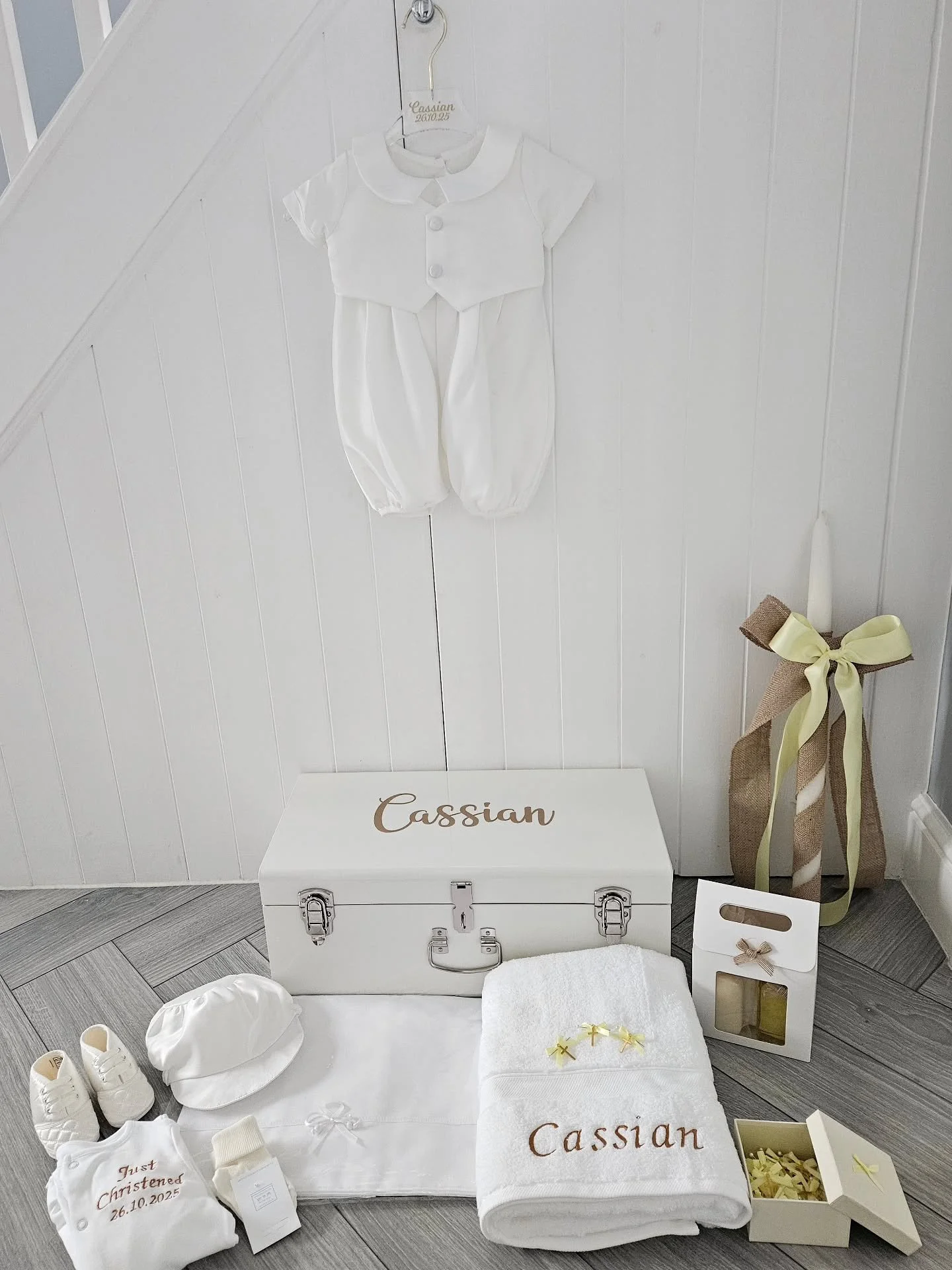 🤍✨🤍

Loving how gorgeous baby Cassian's order looks together! 🤍

Over the weekend, baby Cassian got christened wearing our romper, with the matching cap, quilted shoes and cross socks. Complete with a personalised hanger and miropani set. 🤍

Gorg