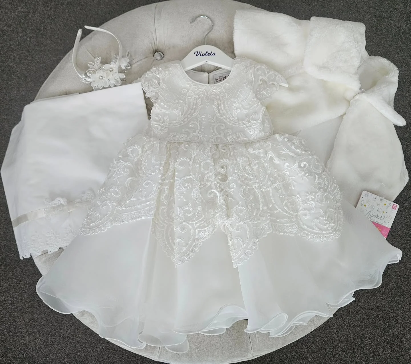 Lovely Violeta's Christening order 🤍

She wore our very special Primrose dress. A beautiful and unique style, with hand-embellished lace, a soft flowy organza skirt and an organza statement bow at the back 🤍 It looked so gorgeous on her 🤍

Worn wi