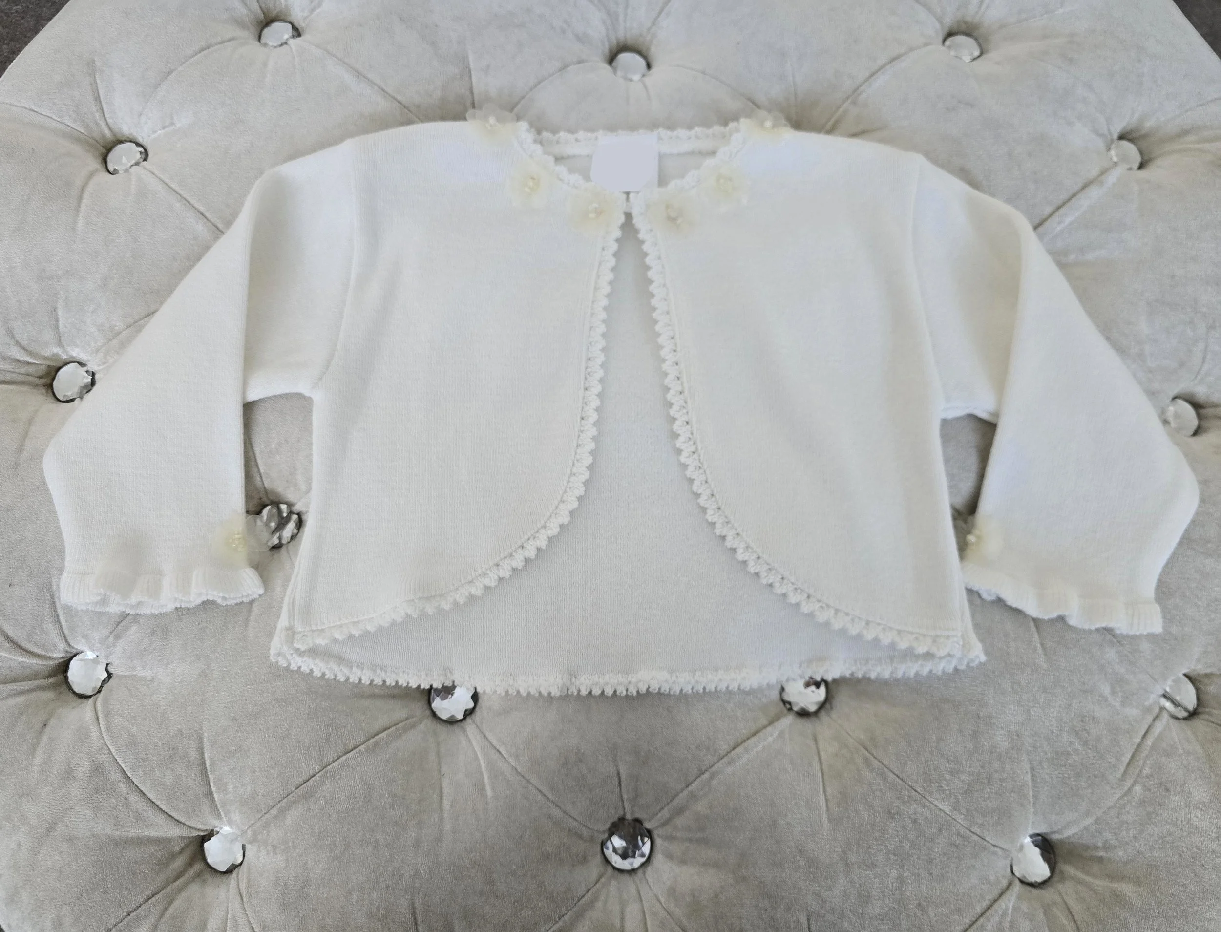 Girls Flower Cardigan - Ivory