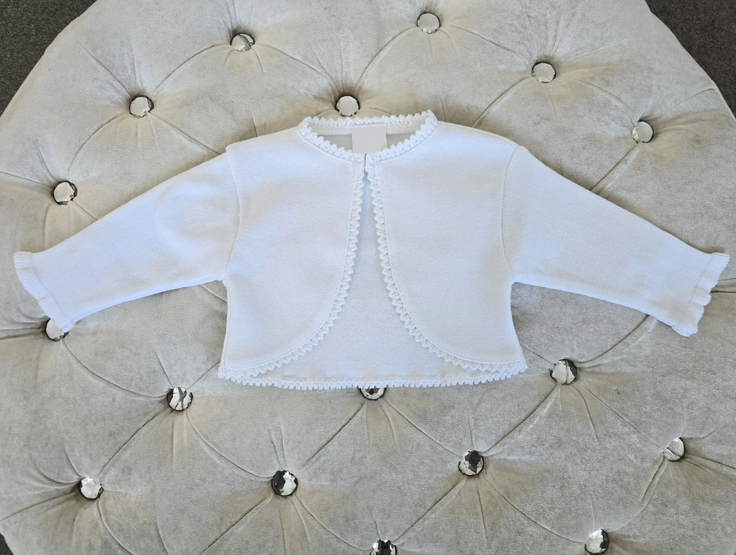 Girls Plain With Pretty Trim Cardigan - White