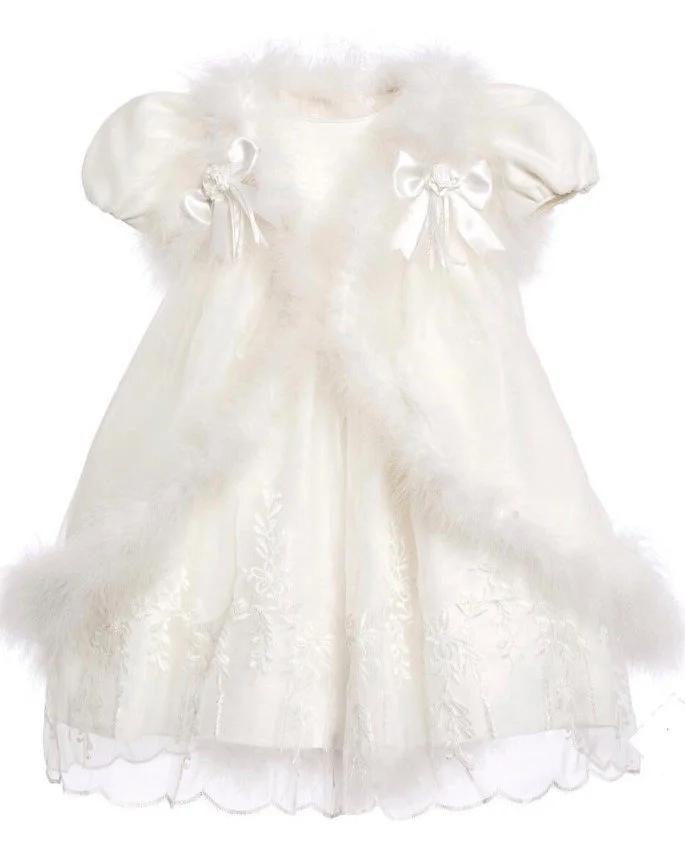 Dress with Feather Trim Cape - LAST ONE! 6-9 Months