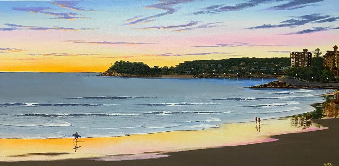 Sunrise-Over-Shelly-Beach-painting-90x46-Mark-Budd-Ar-webt.jpg