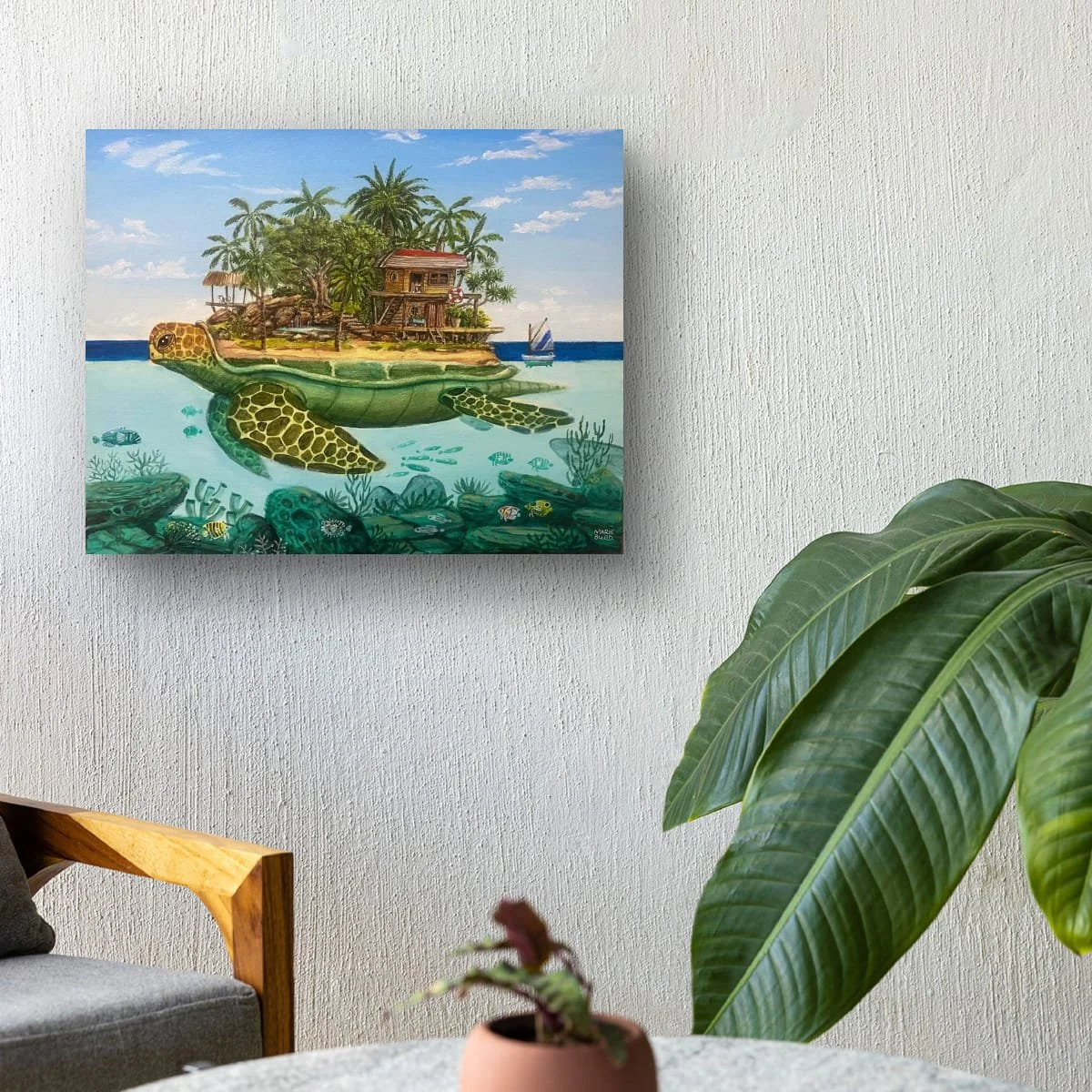 drifting-haven-turtle-island-acrylic-painting-original-coastal-art-40x50cm_on wall.jpeg