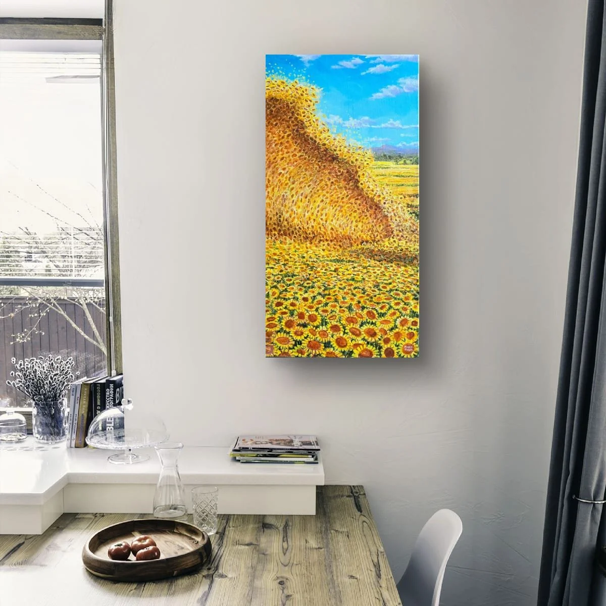 sunflower-surreal-wave-original-painting-30x60-Mark-Budd-Art-room.jpeg