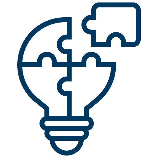 A light bulb made of four interconnected puzzle pieces, symbolizing ideas or creativity.