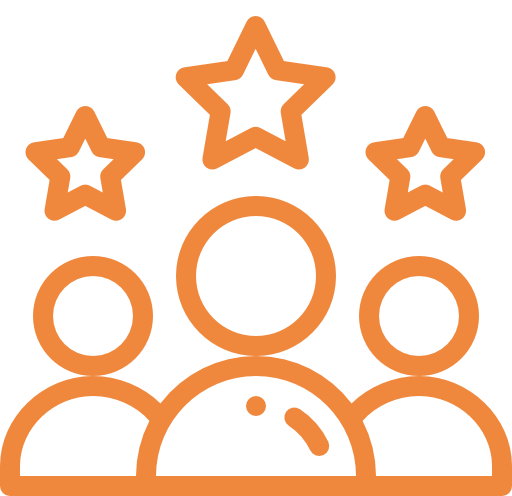 Outline illustration of three people with three stars above their heads.