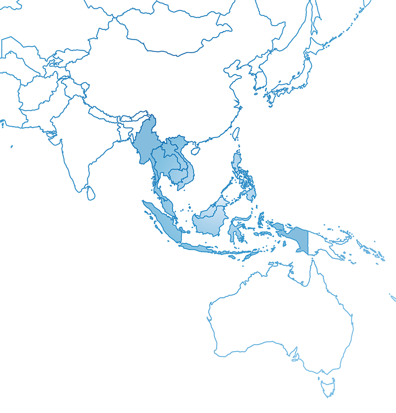 A map of Southeast Asia highlighting Thailand in pink.
