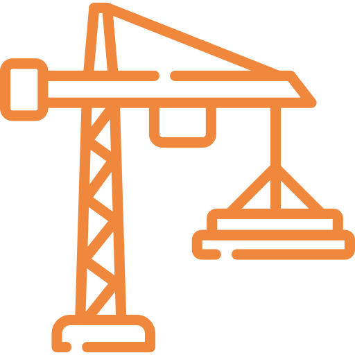 Icon of a construction crane in orange