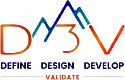 Graph with upward trend line overlaid on the word 'REVIEW' and the words 'DEFINE, DESIGN, DEVELOP, VALIDATE' underneath.