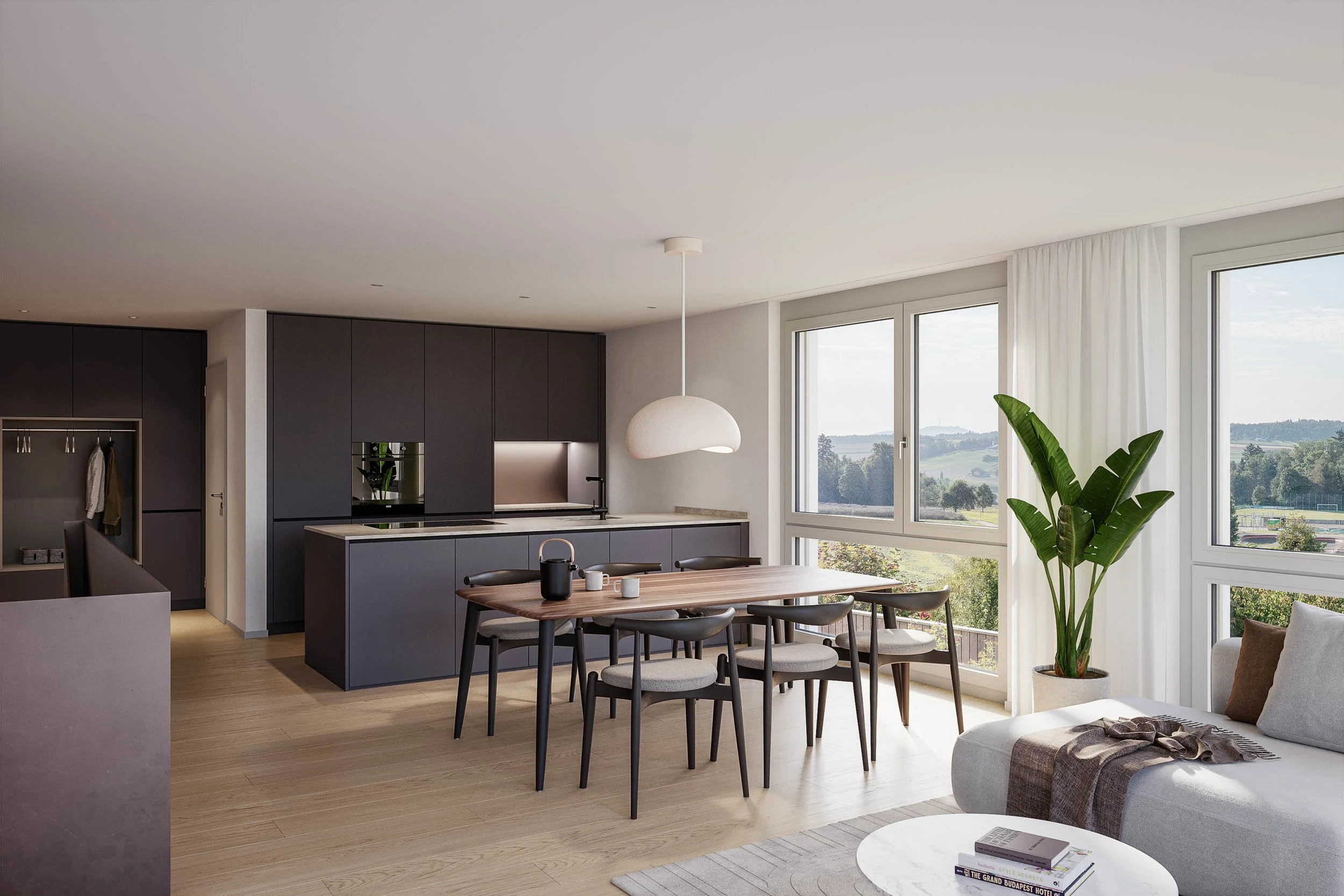 Gartenwohnung, Küche, Essen, Wohnen, Blick Richtung Üetliberg (Osten)