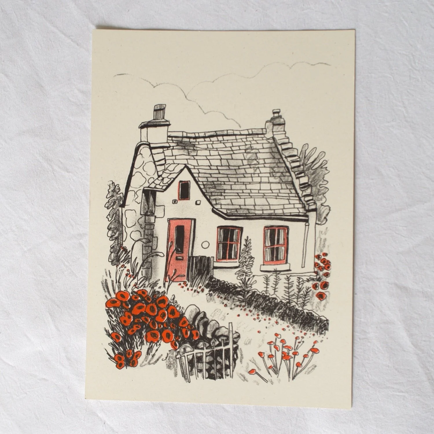 Red Cottage Riso Print