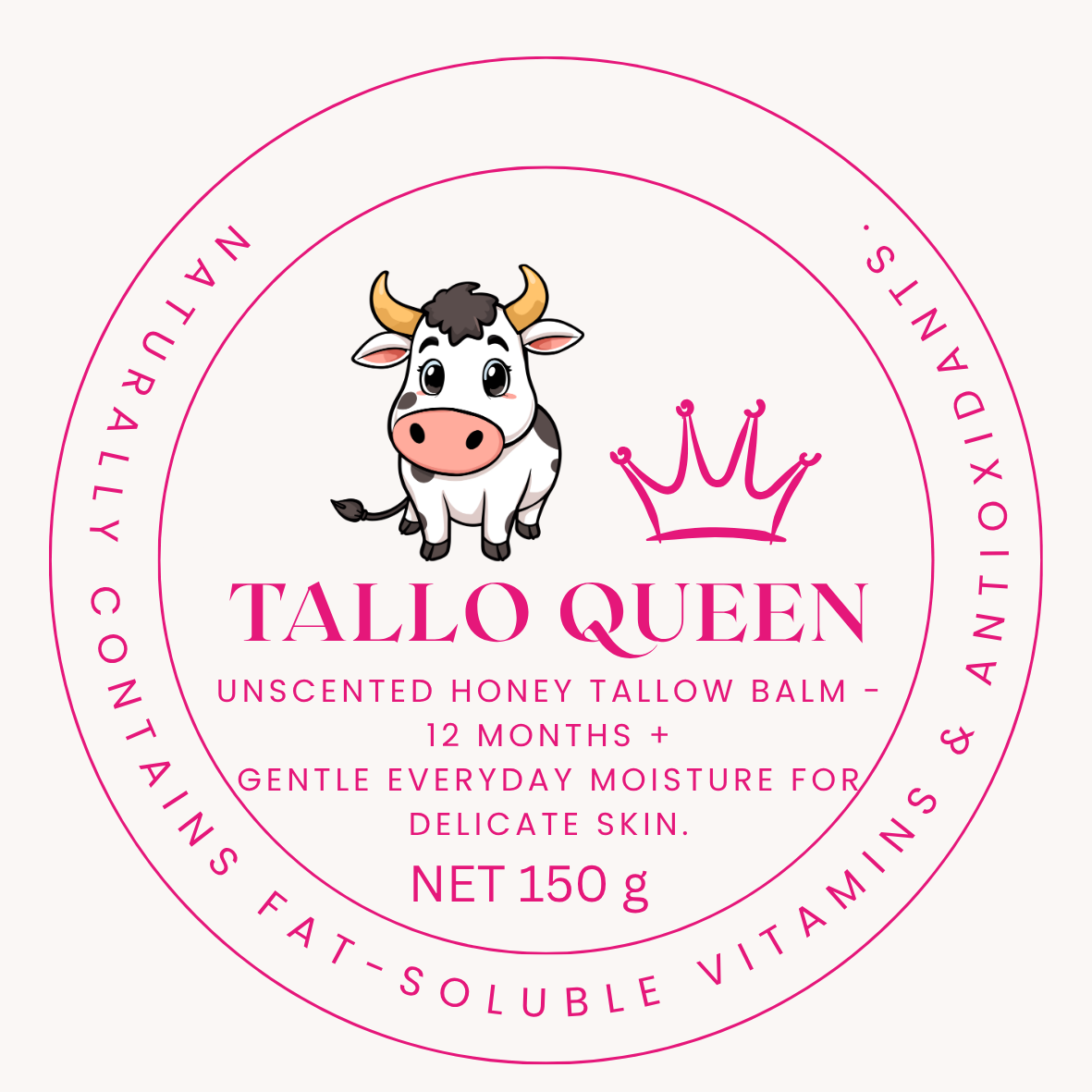 Unscented honey tallow balm 150g front label.png