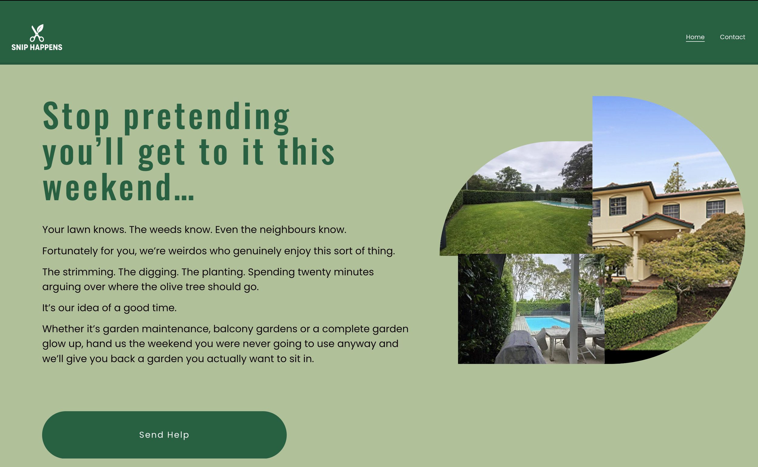 Snip Happens Landscaping website home page