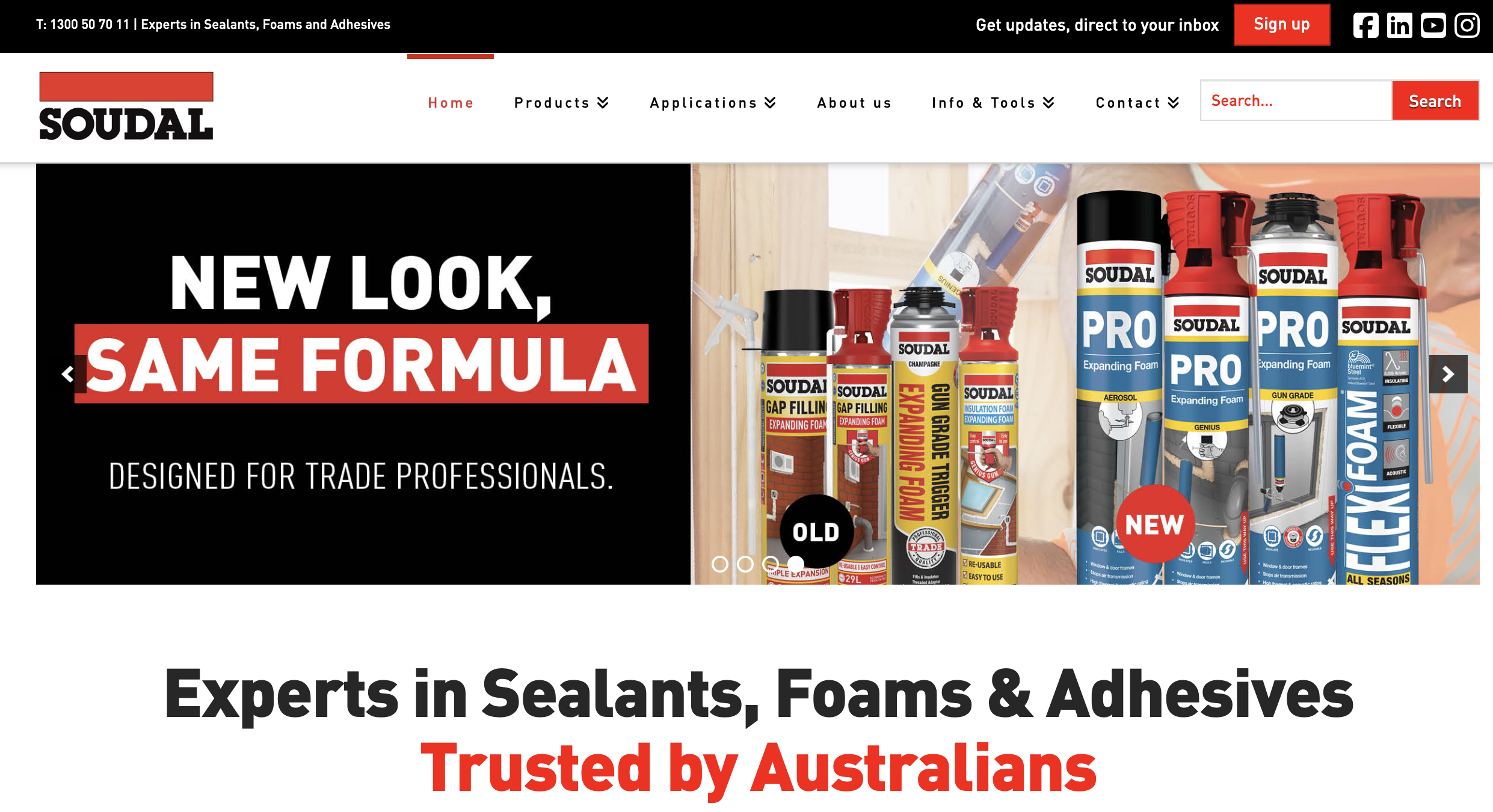 Screenshot of the Soudal website used to represent marketing team capability uplift, executive coaching and leadership mentoring services