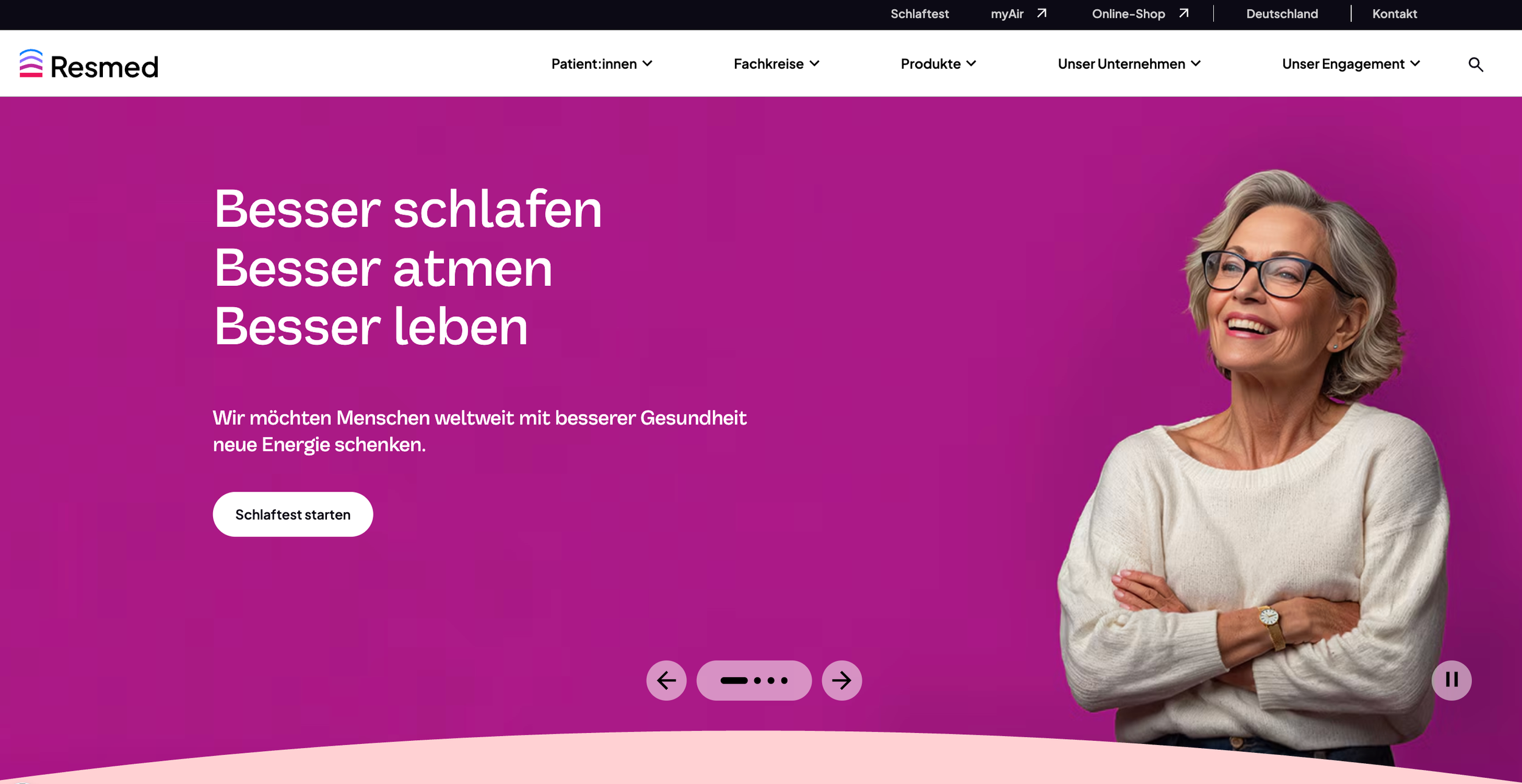 Resmed European eCommerce transformation, Germany Homepage Website 