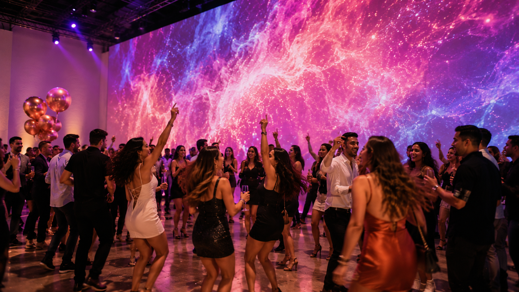 Vibrant birthday celebration under cosmic lights