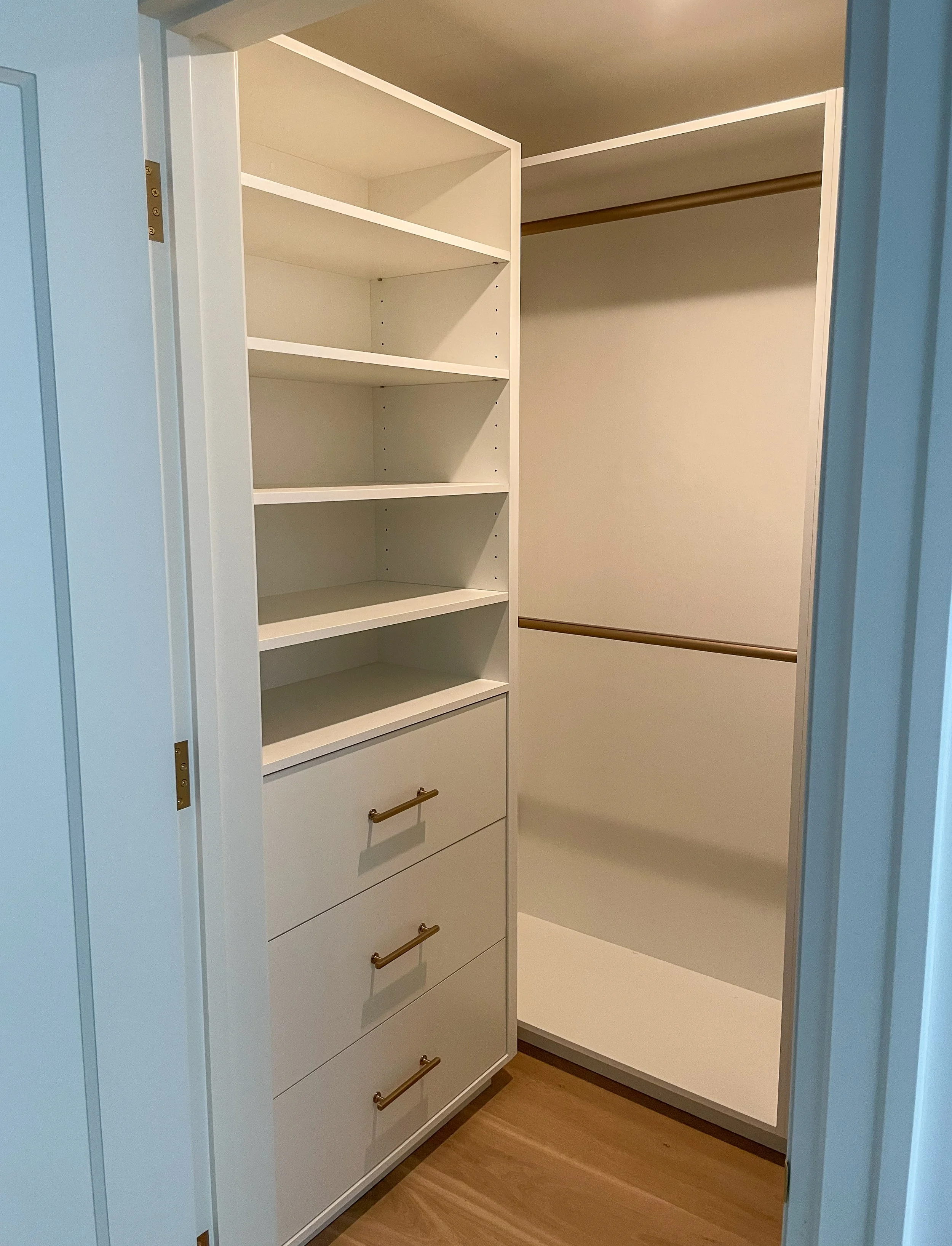 Simply closet system with brass hardware 