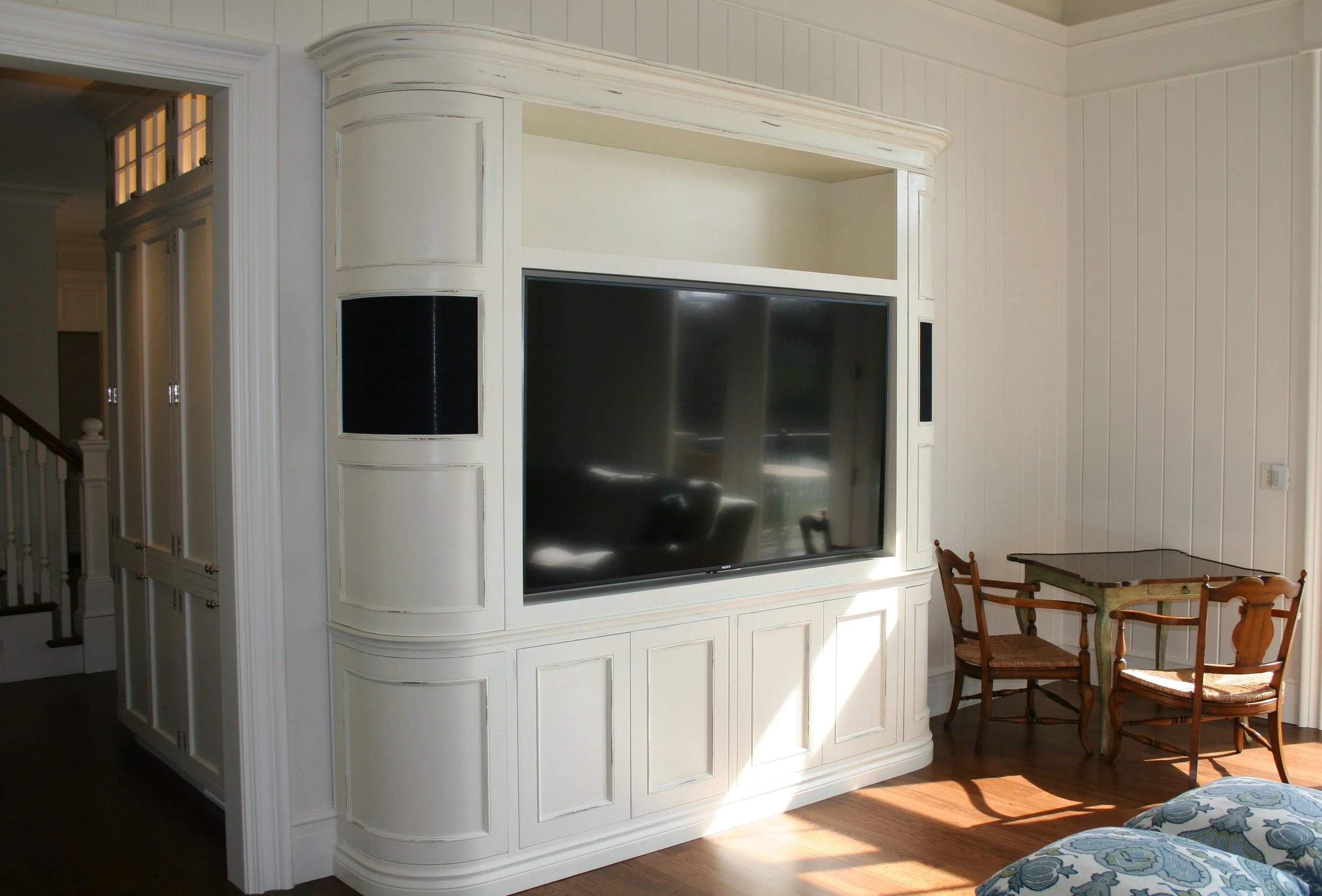 Custom TV cabinet with rounded or curved sides 