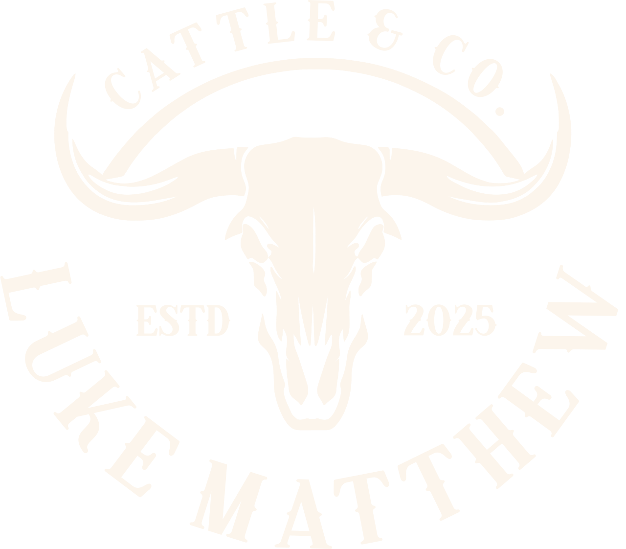 Logo featuring a bull skull with large horns and the text 'CATTLE & CO.', 'FUKI ETHIC', 'ESTD 2025' arranged around the skull on a black background.