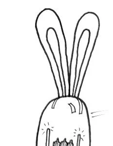 Drawing of a cute bunny with long ears and a rounded face.
