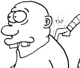 A black and white cartoon drawing of a person being vaccinated with a needle in the shoulder.