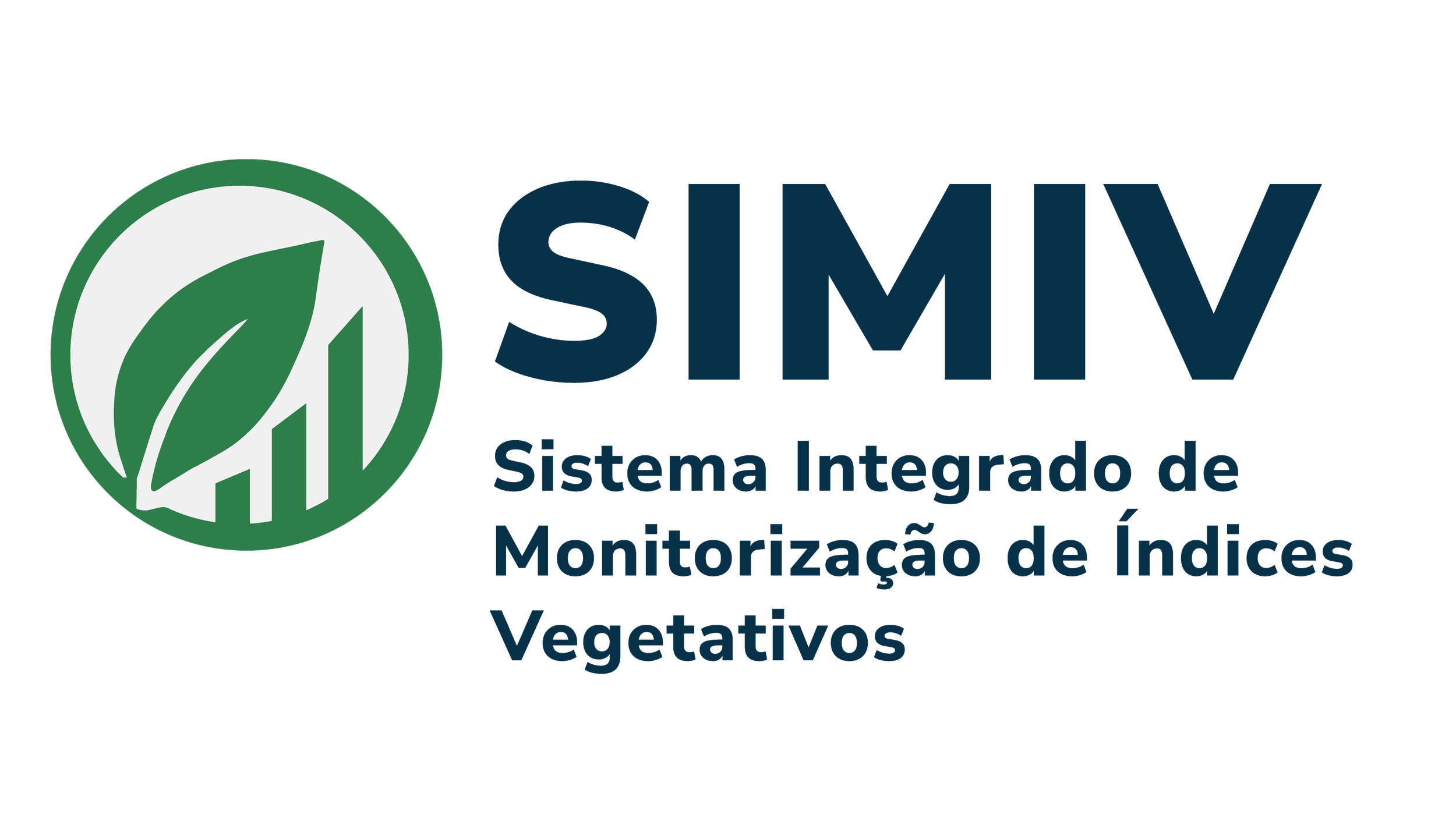 Logotipo do Sistema Integrado de Monitorização de Índices Vegetativos (SIMV), com um ícone de folha e gráfico em verde e texto em azul escuro.