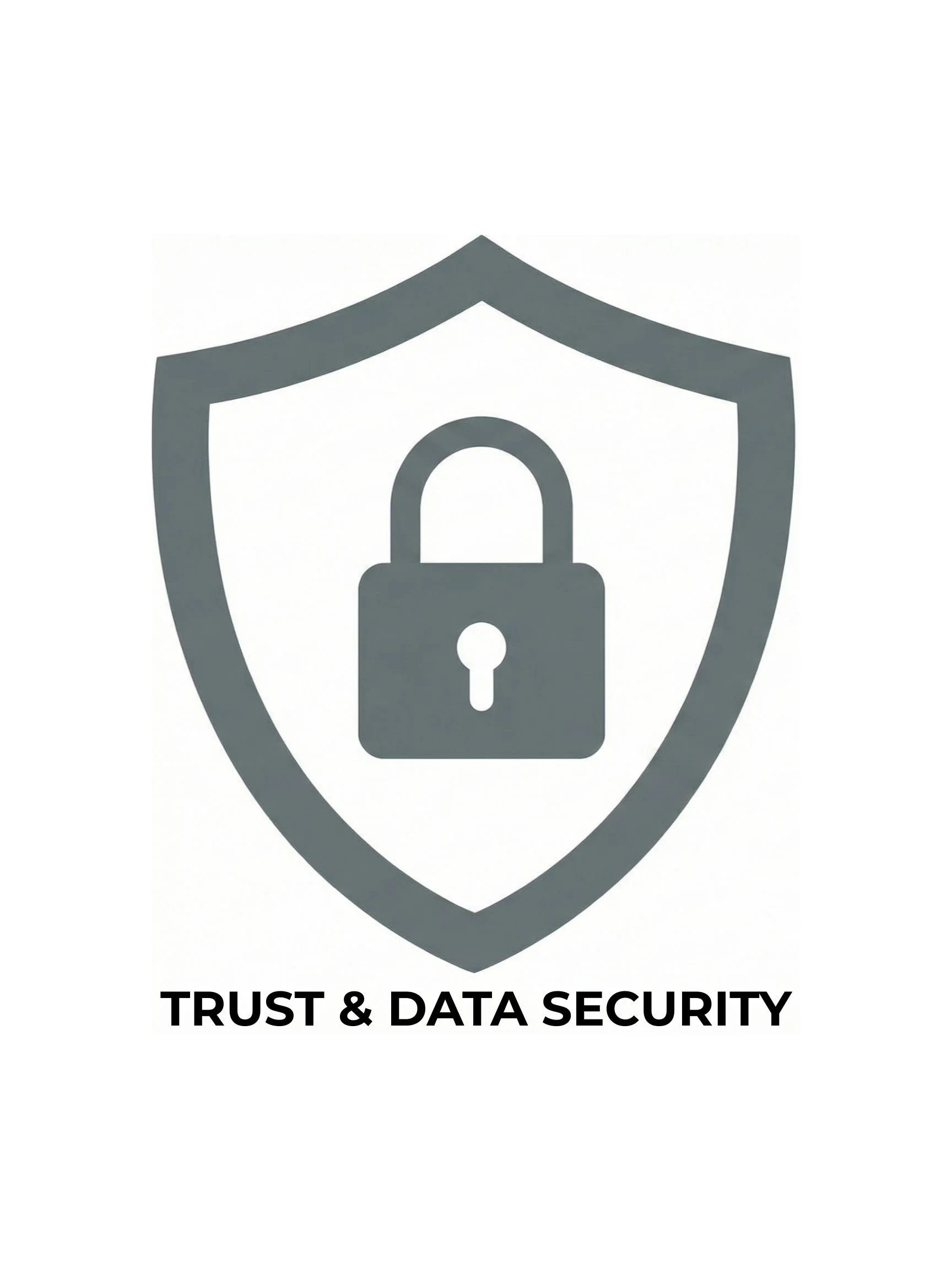 Shield emblem with a padlock icon in the center, and the phrase "Trust & Data Security" underneath.