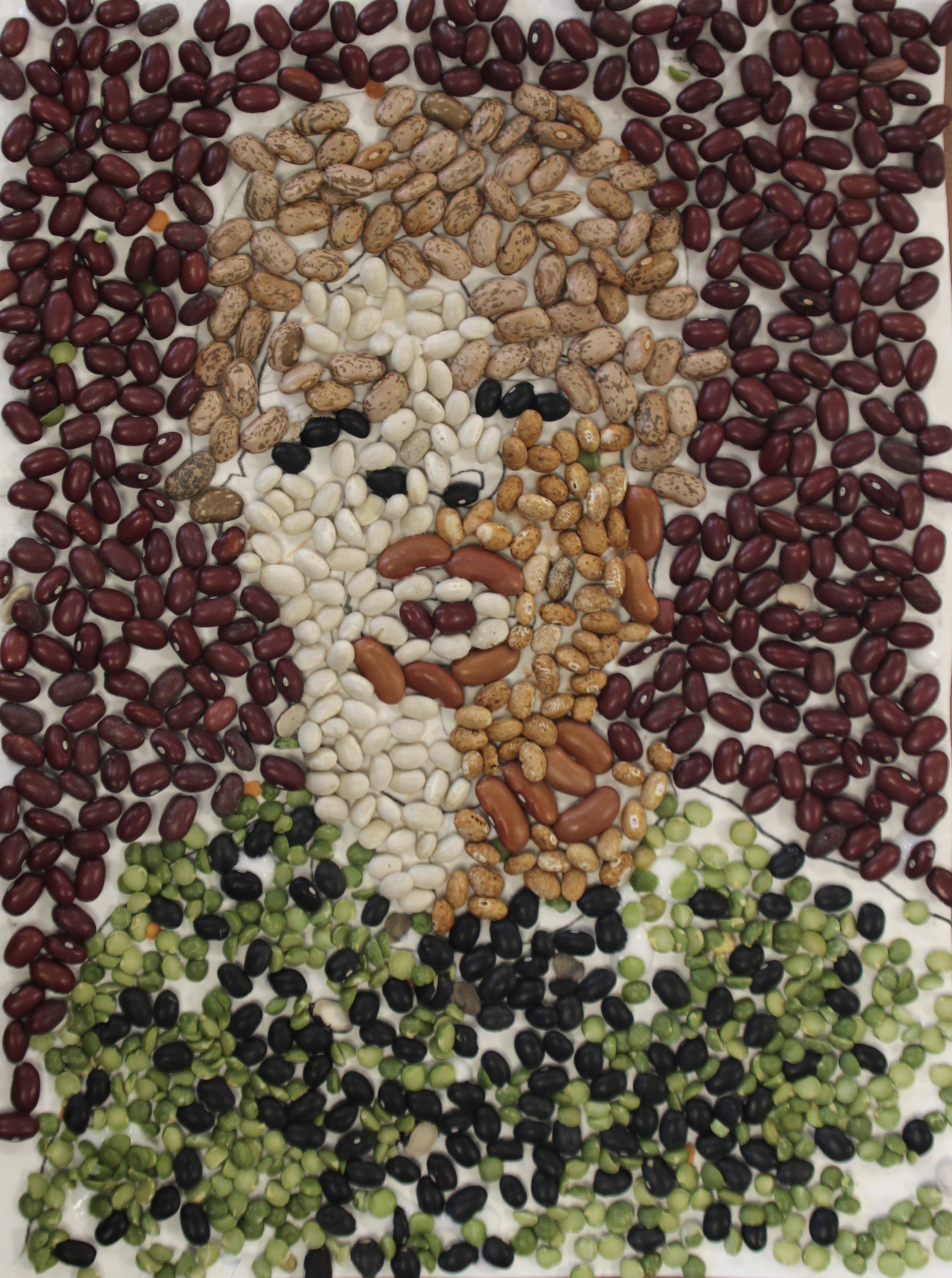 E.T., Beans on paper, 9 in x 12 in 