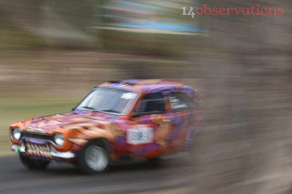 Fast-moving car at the Leyburn races.
