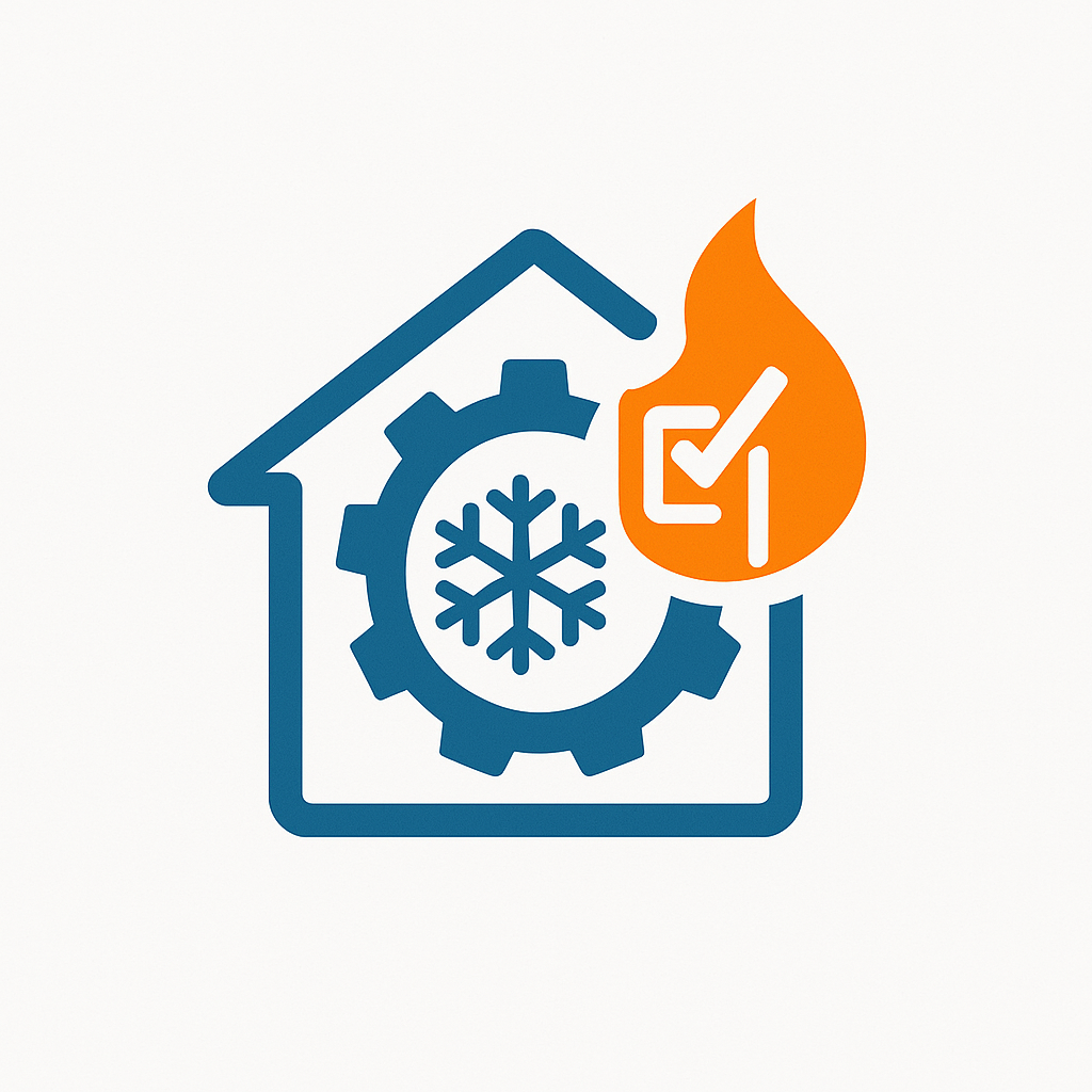 Icon representing home heating and cooling system with snowflake and flame symbols.