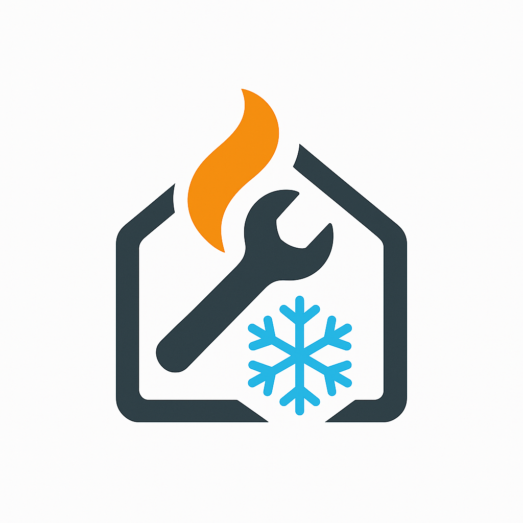 Icon of a house with a wrench, a flame, and a snowflake inside, representing heating, cooling, and maintenance services.