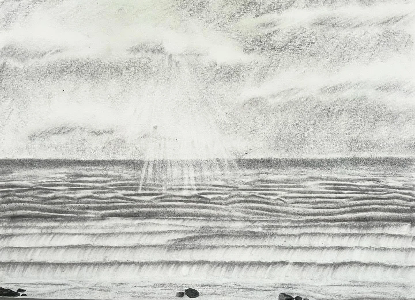The tide and the sun coming in. Leasowe Bay, Wirral. Charcoal on paper #wirral #originalart