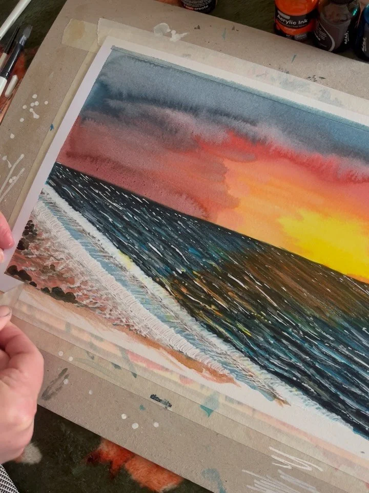 Sunset sea scene in acrylic ink 🌅 

#originalart #acrylicink #sunset #sea