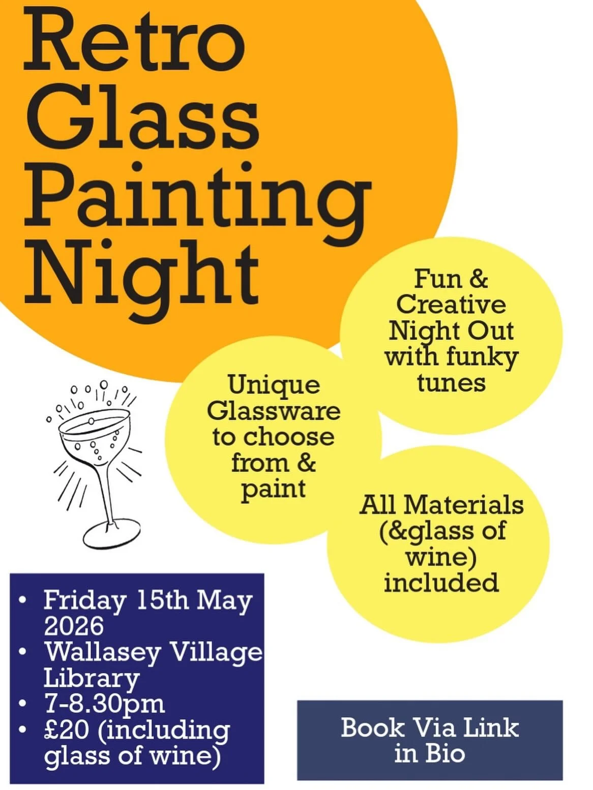 Looking for a creative night out? ✨

Come and try glass painting in a relaxed, social setting, with some funky tunes!

 &pound;20 (includes a glass of wine 🍷)

Choose from a beautiful range of unique glassware&mdash;vintage and modern pieces, all su