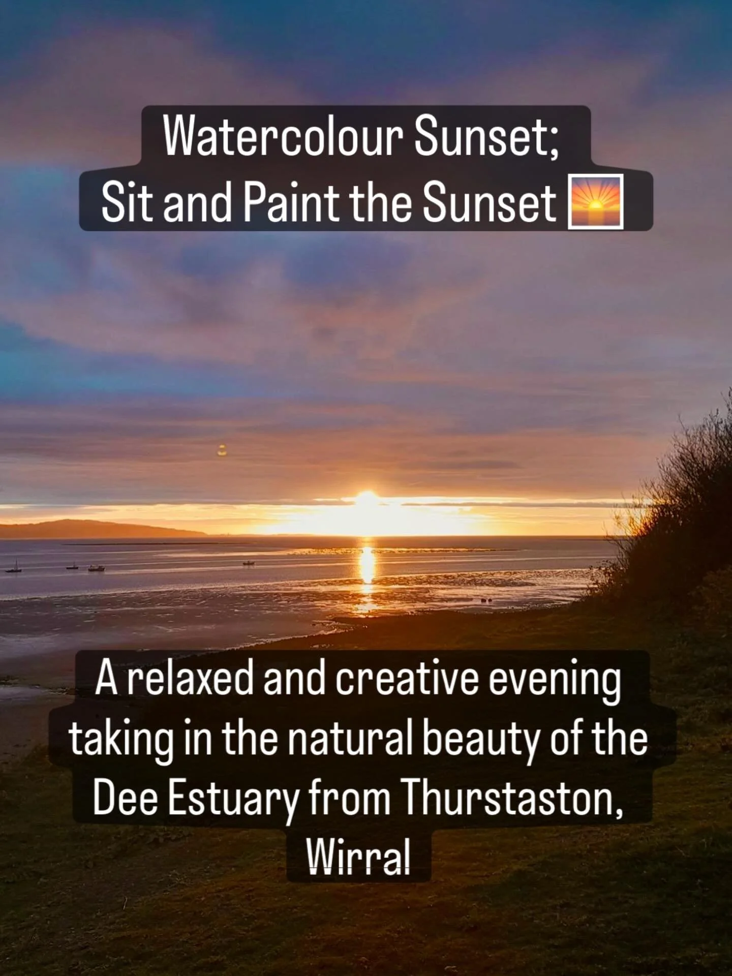 ✨Come and paint the sunset at the beautiful Dee Sailing Club ✨

A relaxed and creative evening taking in the natural beauty of the Dee Estuary from Thurstaston. 

Our venue, the Dee Sailing Club, is situated on top of the cliffs in Thurstaston and bo