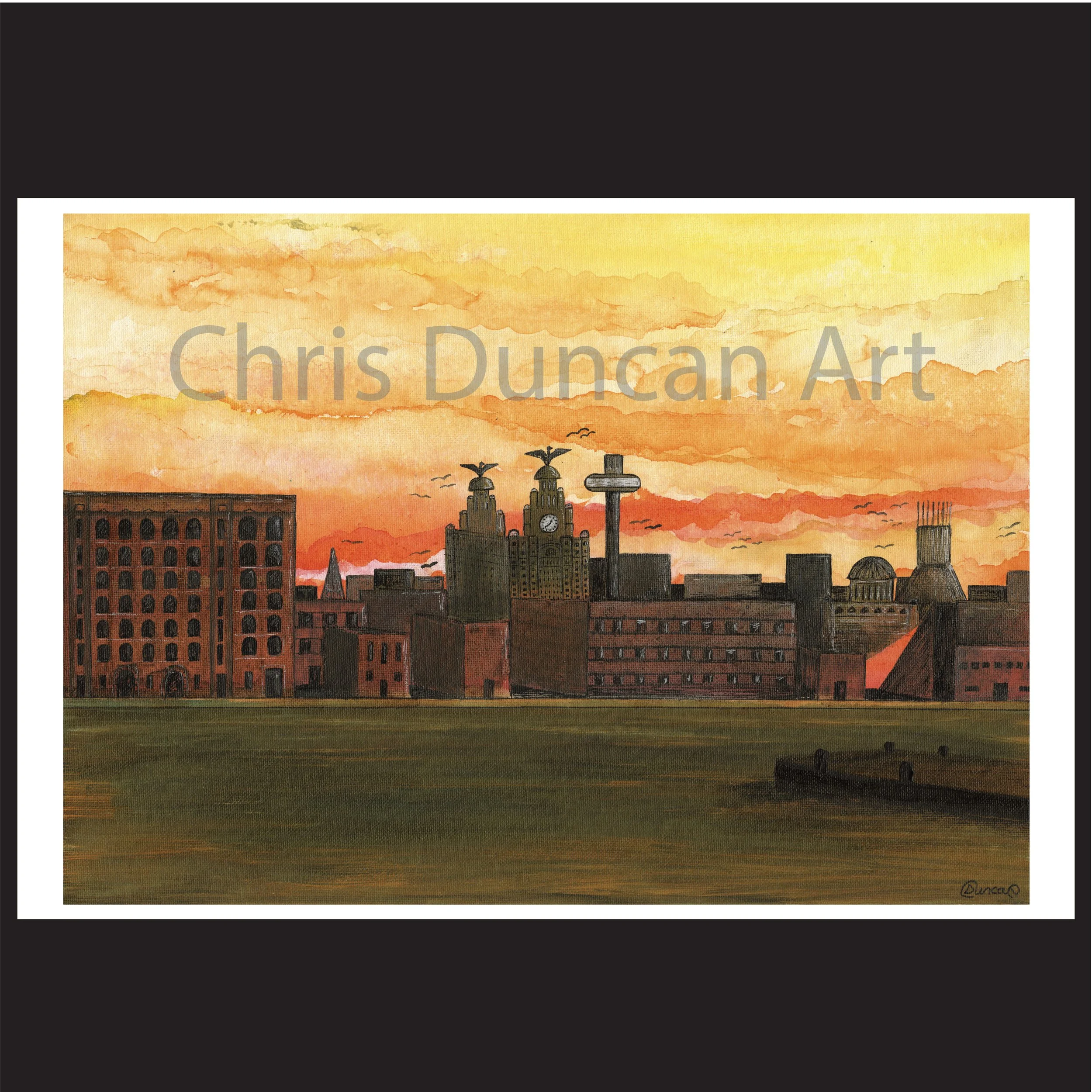 Limited Edition Giclée Print; Sunrise over Birkenhead Docks from Duke Street Bridge