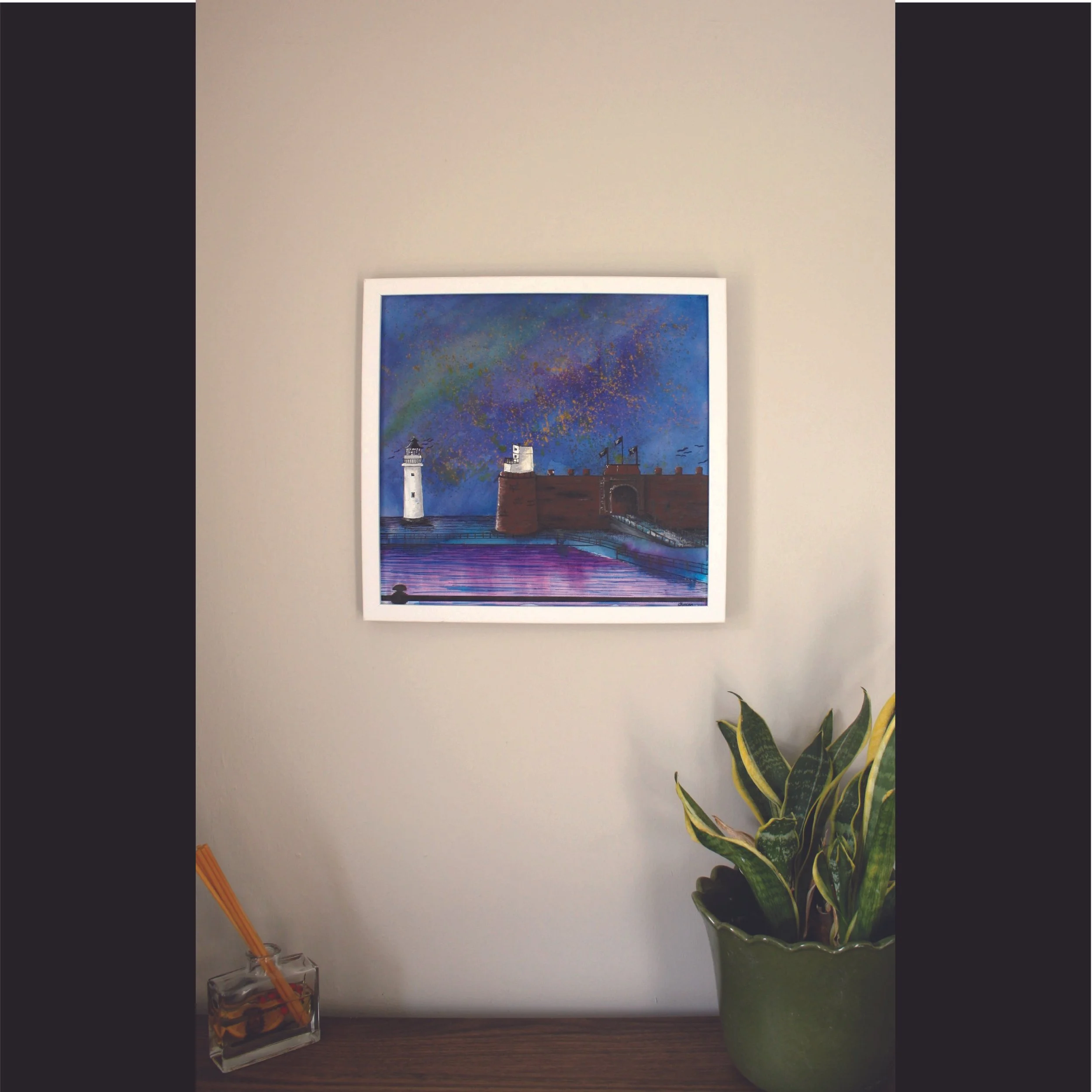 Signed and Framed Original; Night Sky over New Brighton, Wirral