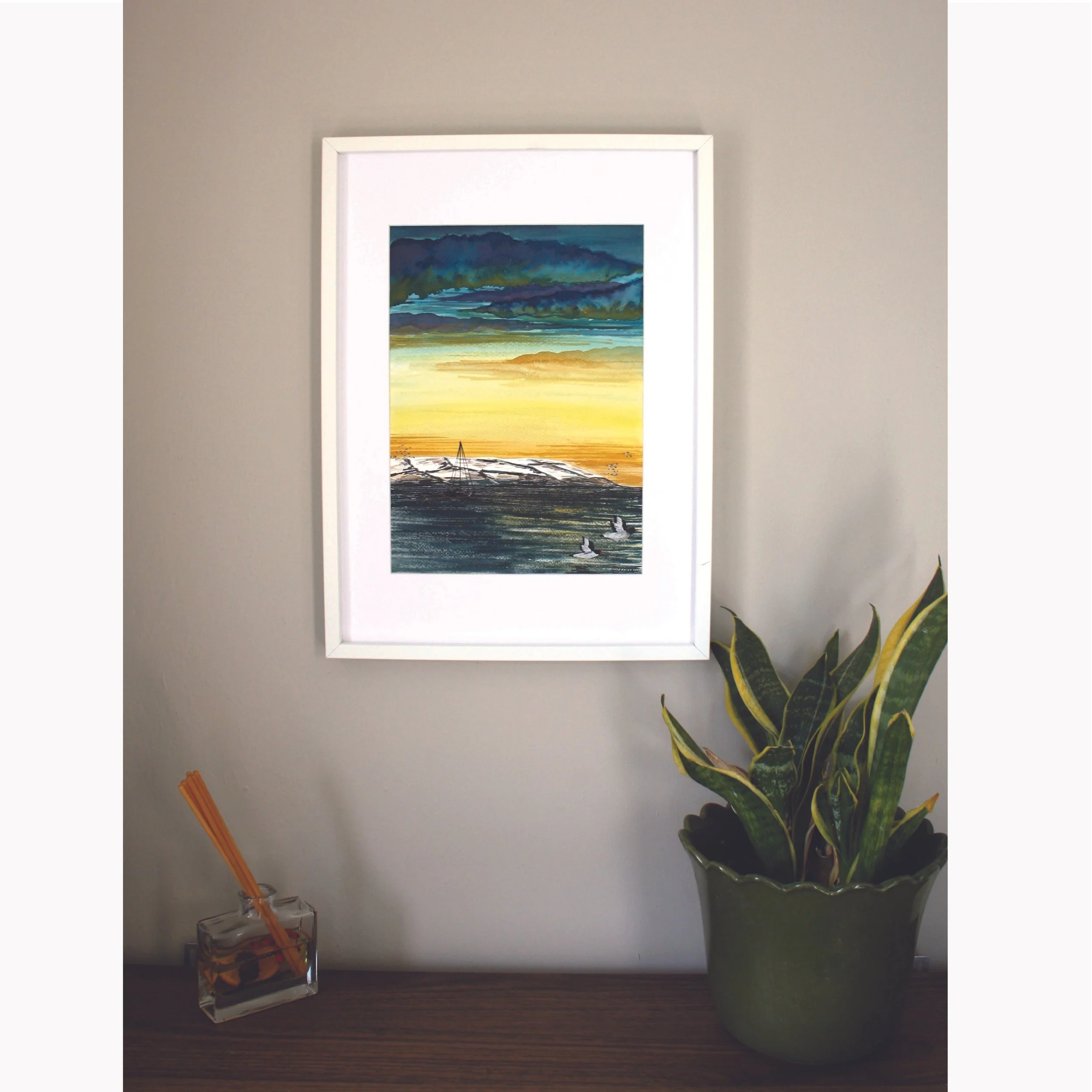 Signed and Framed Original; Snowy Welsh Hills over the River Dee