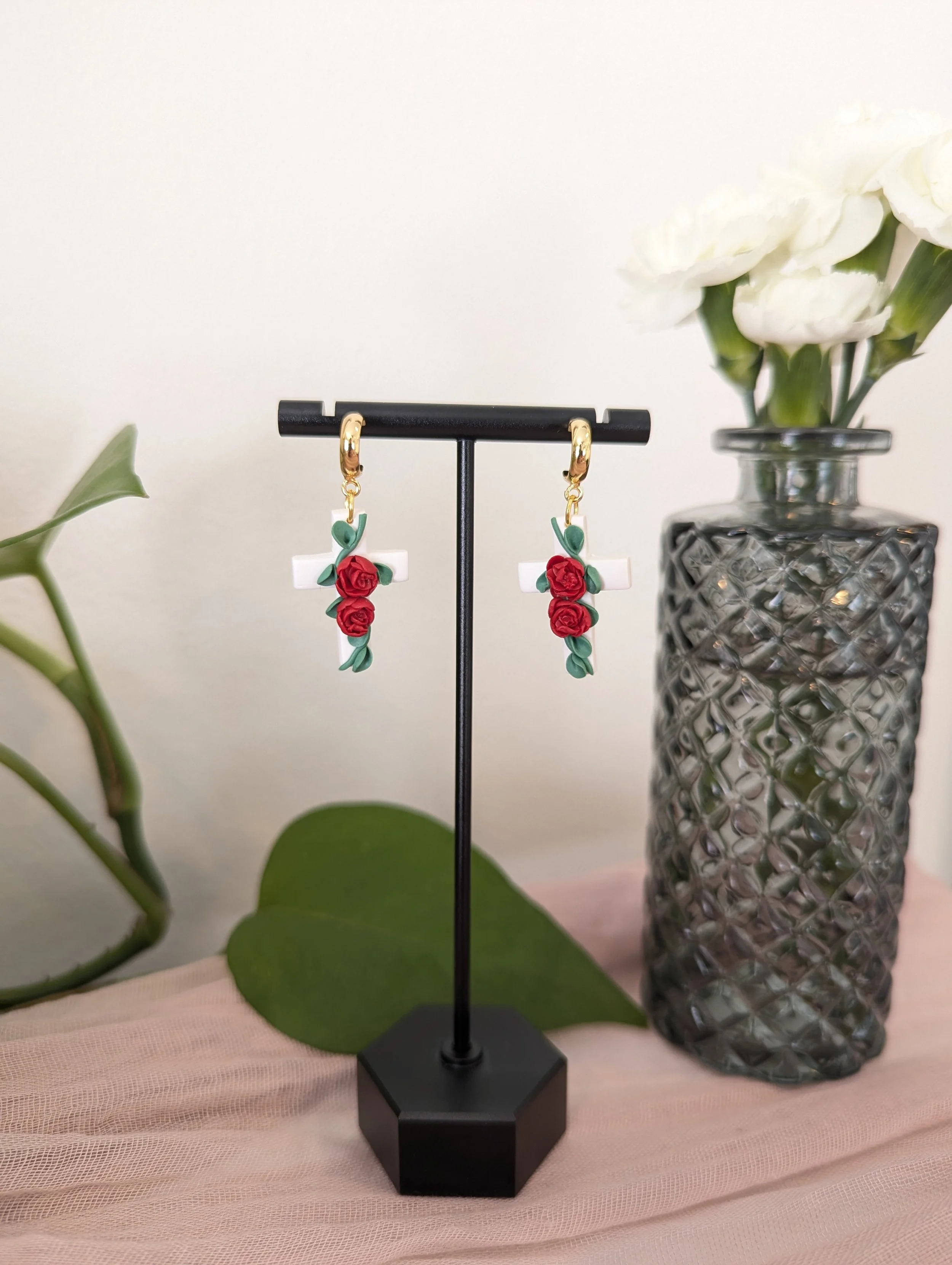 Rose Cross Dangles