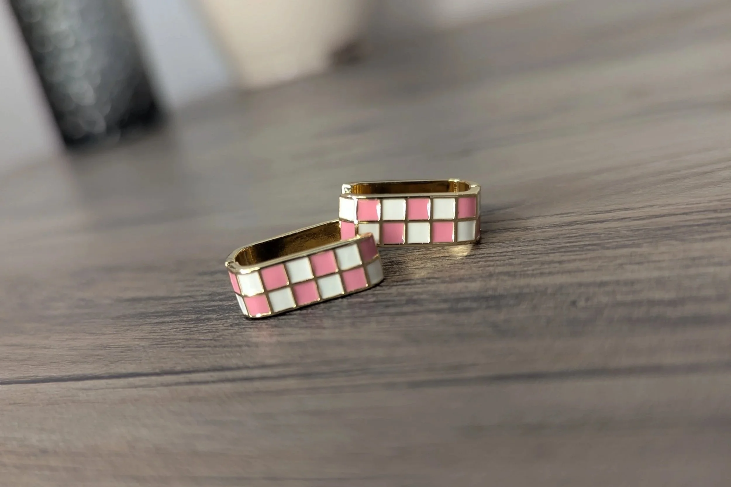 Checkered Huggie Hoops (Multiple Colors)