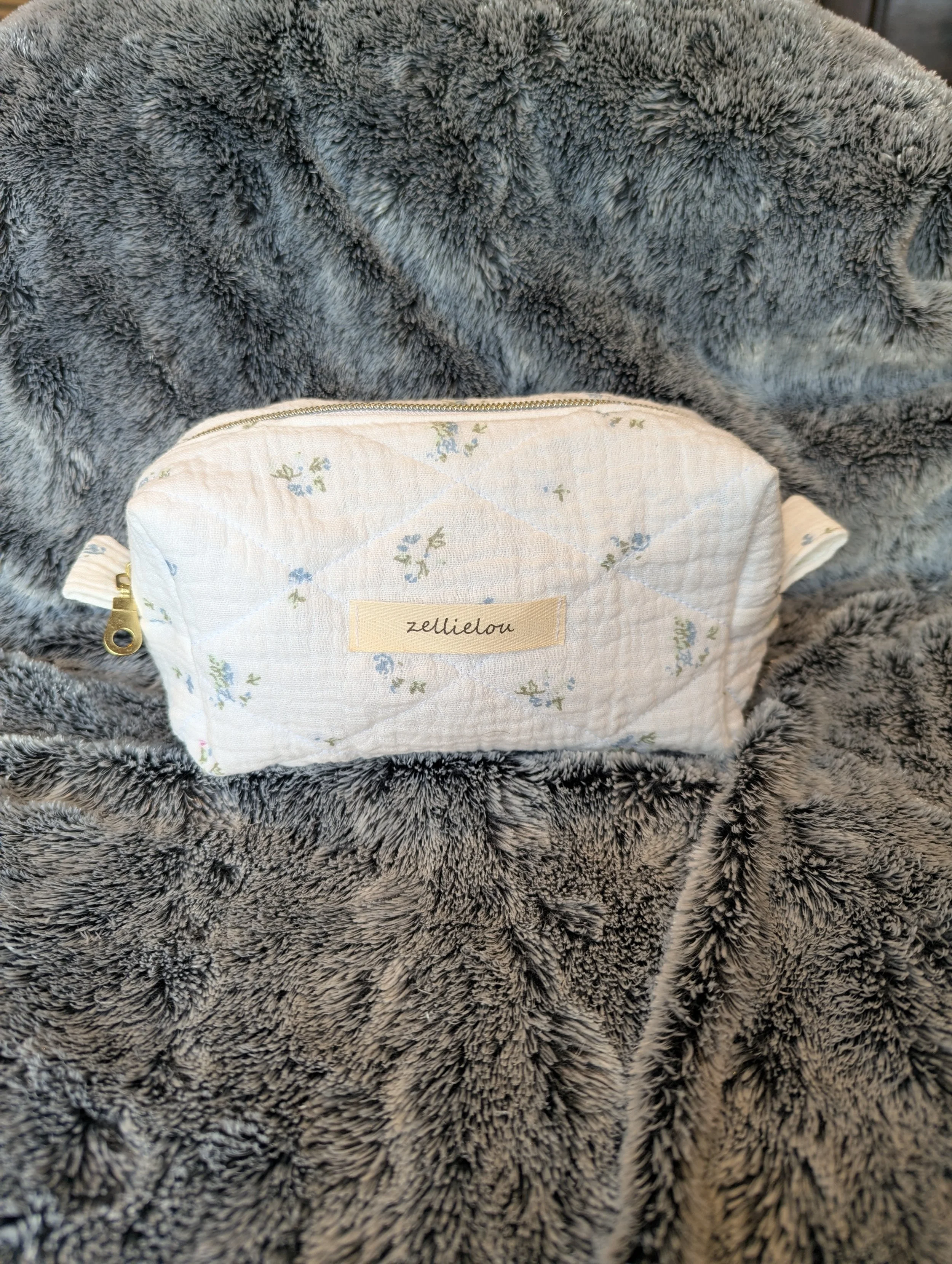 Blue Floral Makeup Bag