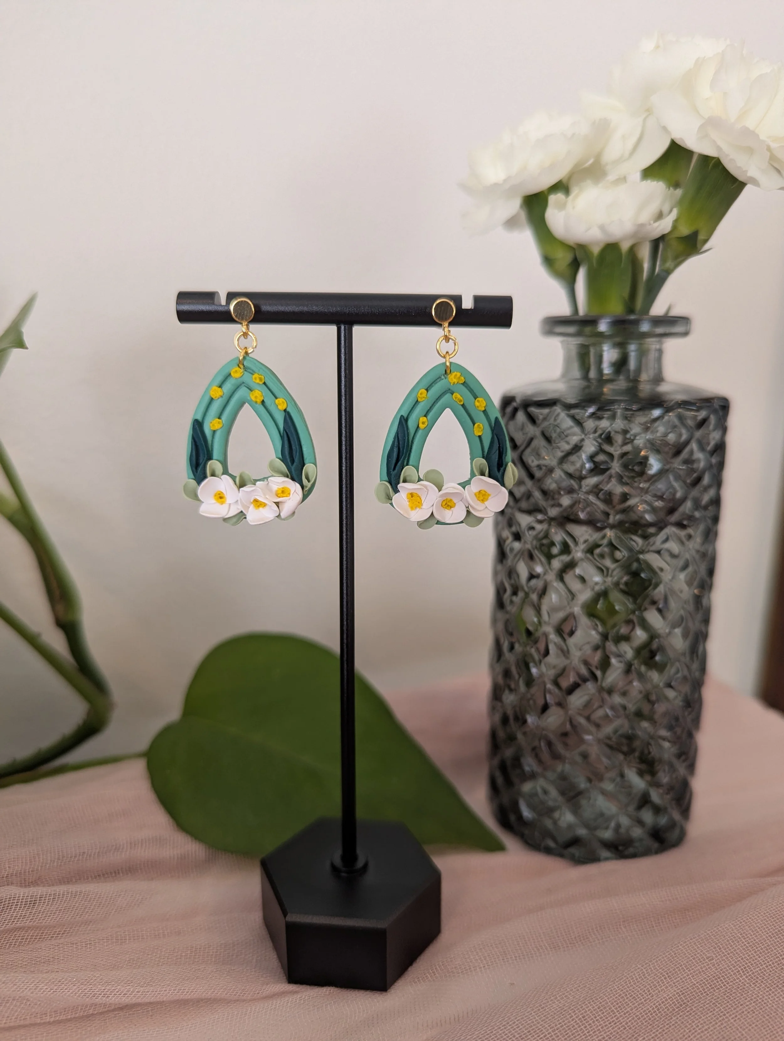 Greenery White Floral Dangles