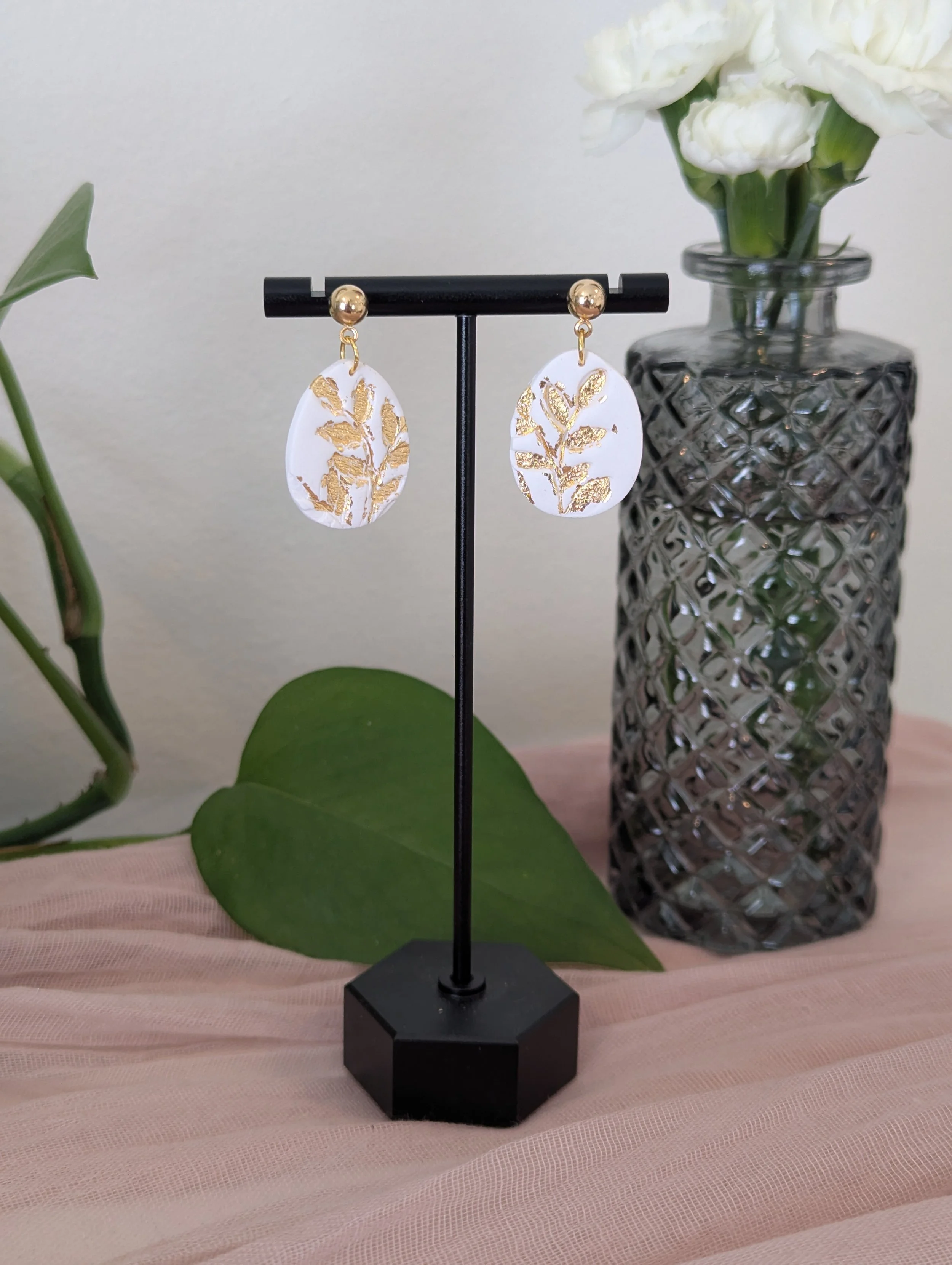 White Gold Leaf Dangles