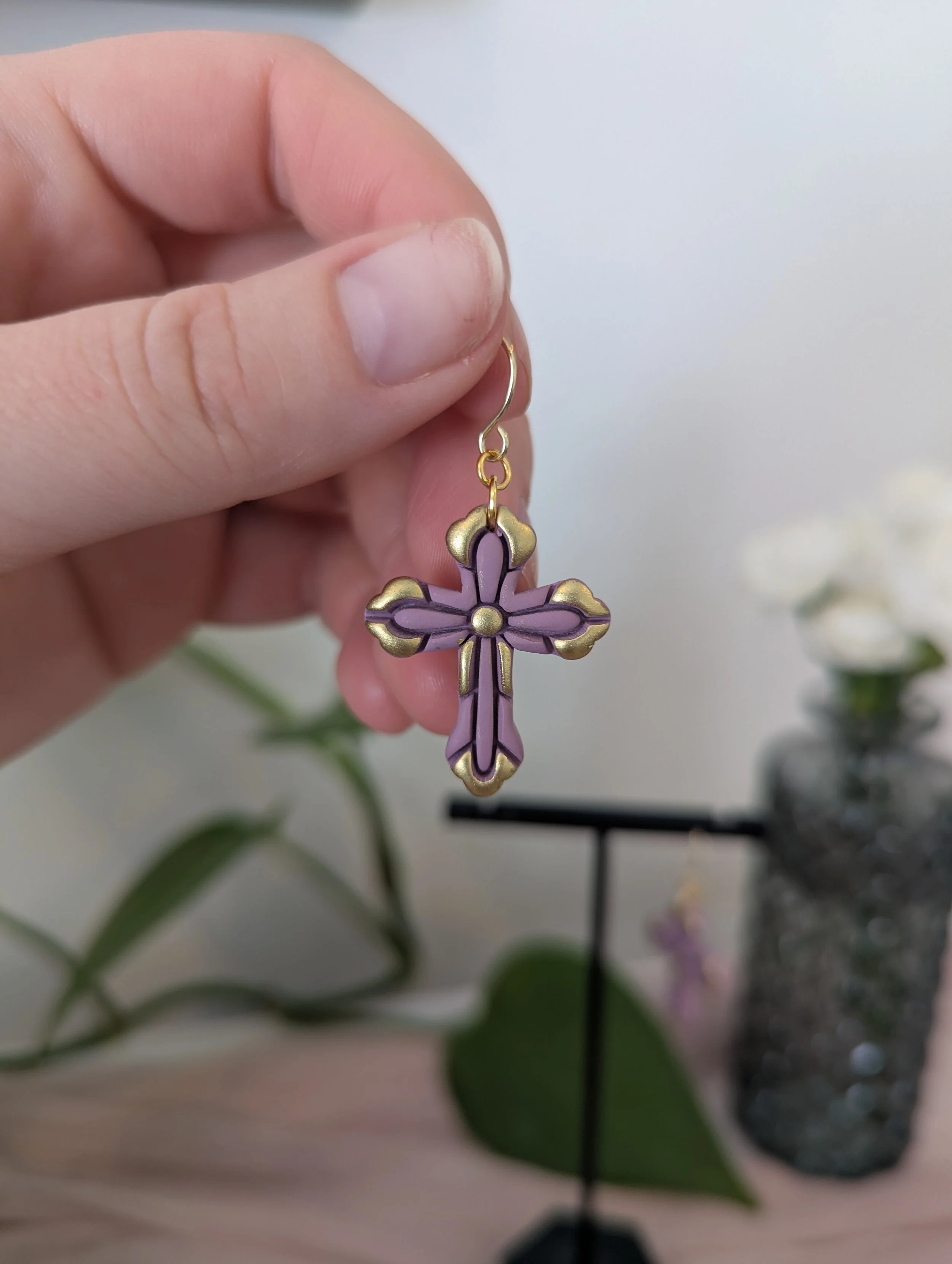 Purple Cross Dangles