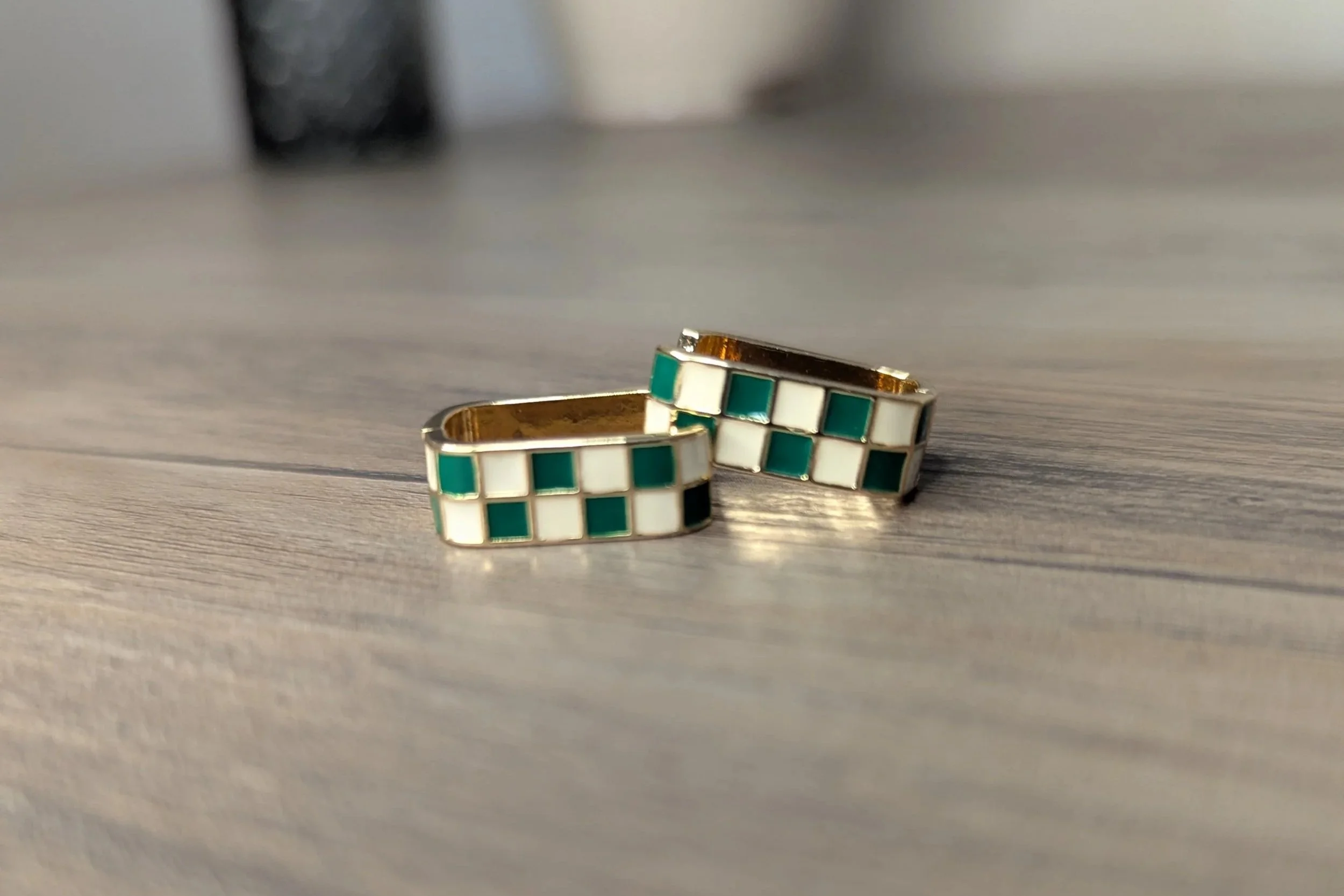 Checkered Huggie Hoops (Multiple Colors)