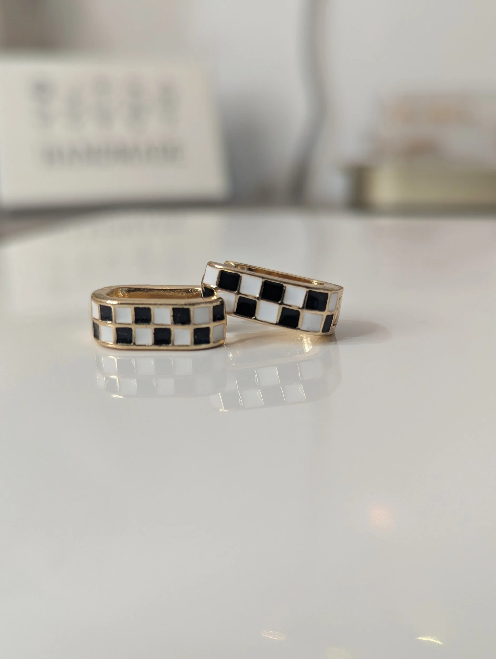 Checkered Huggie Hoops (Multiple Colors)