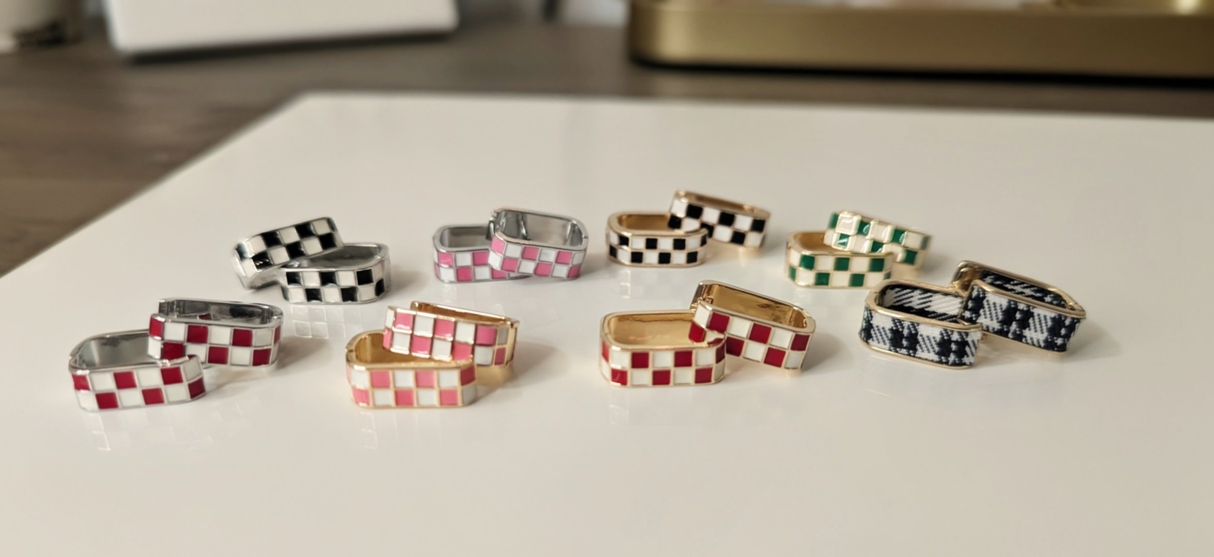 Checkered Huggie Hoops (Multiple Colors)