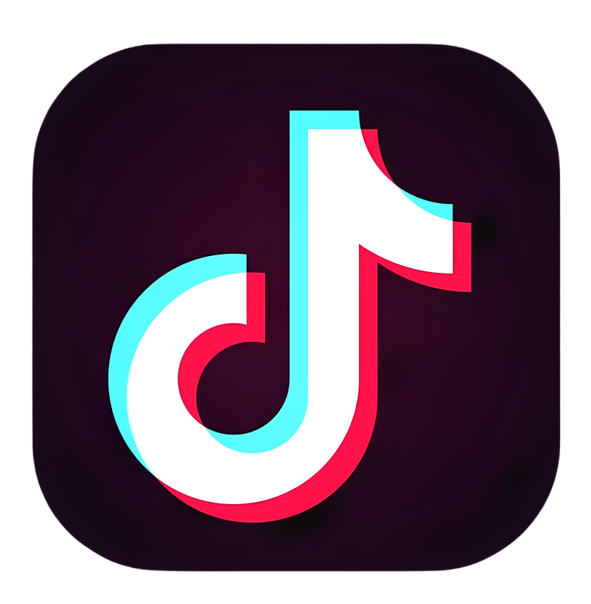 TikTok app icon with a black background and a stylized white musical note outlined in red and blue.