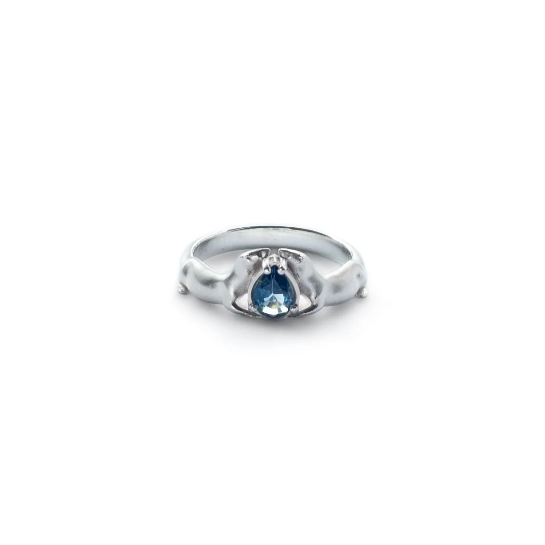 SILVER ENGAGEMENT RING WITH SAPPHIRE