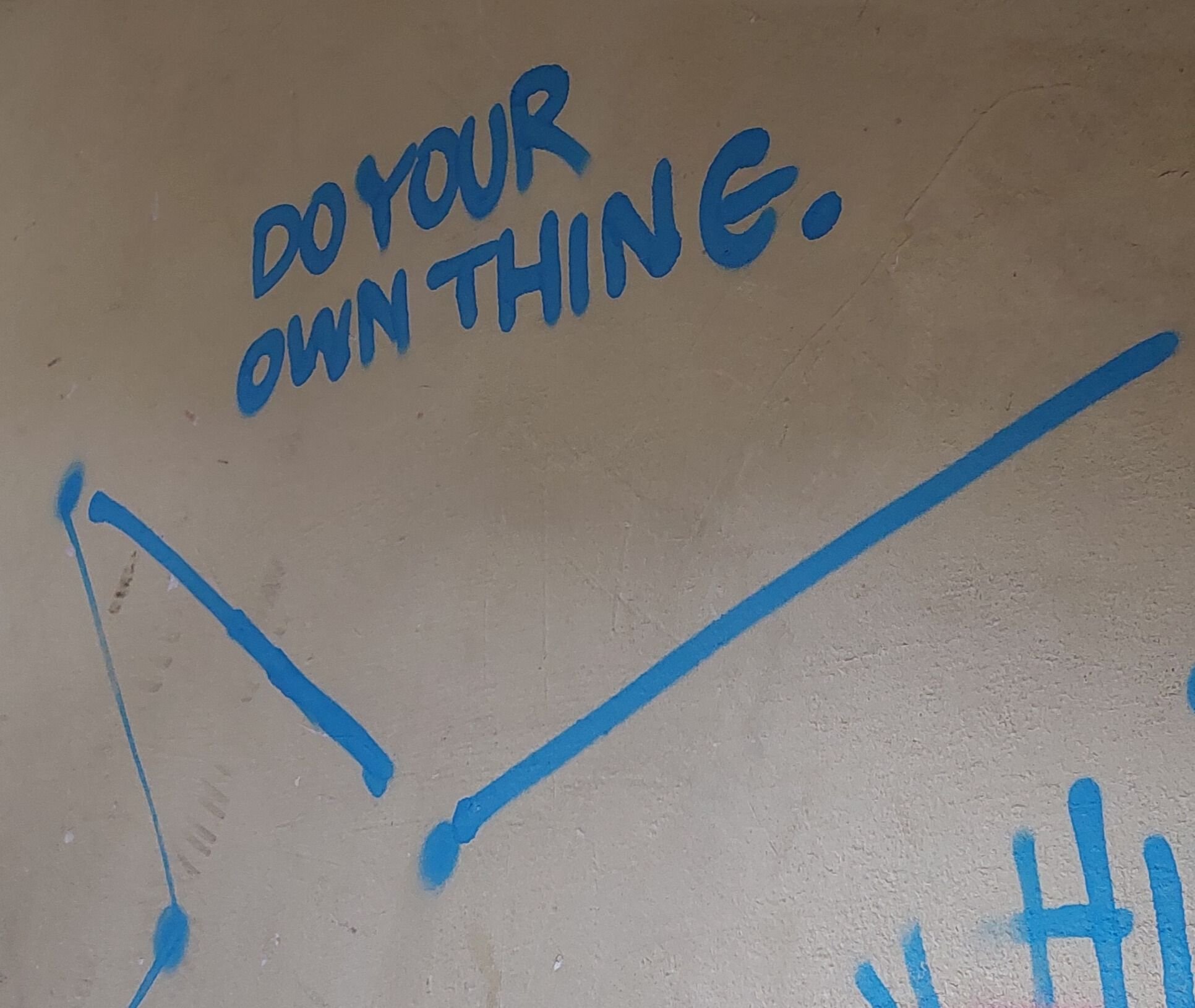 blue wall art  that reads "do your own thing"
